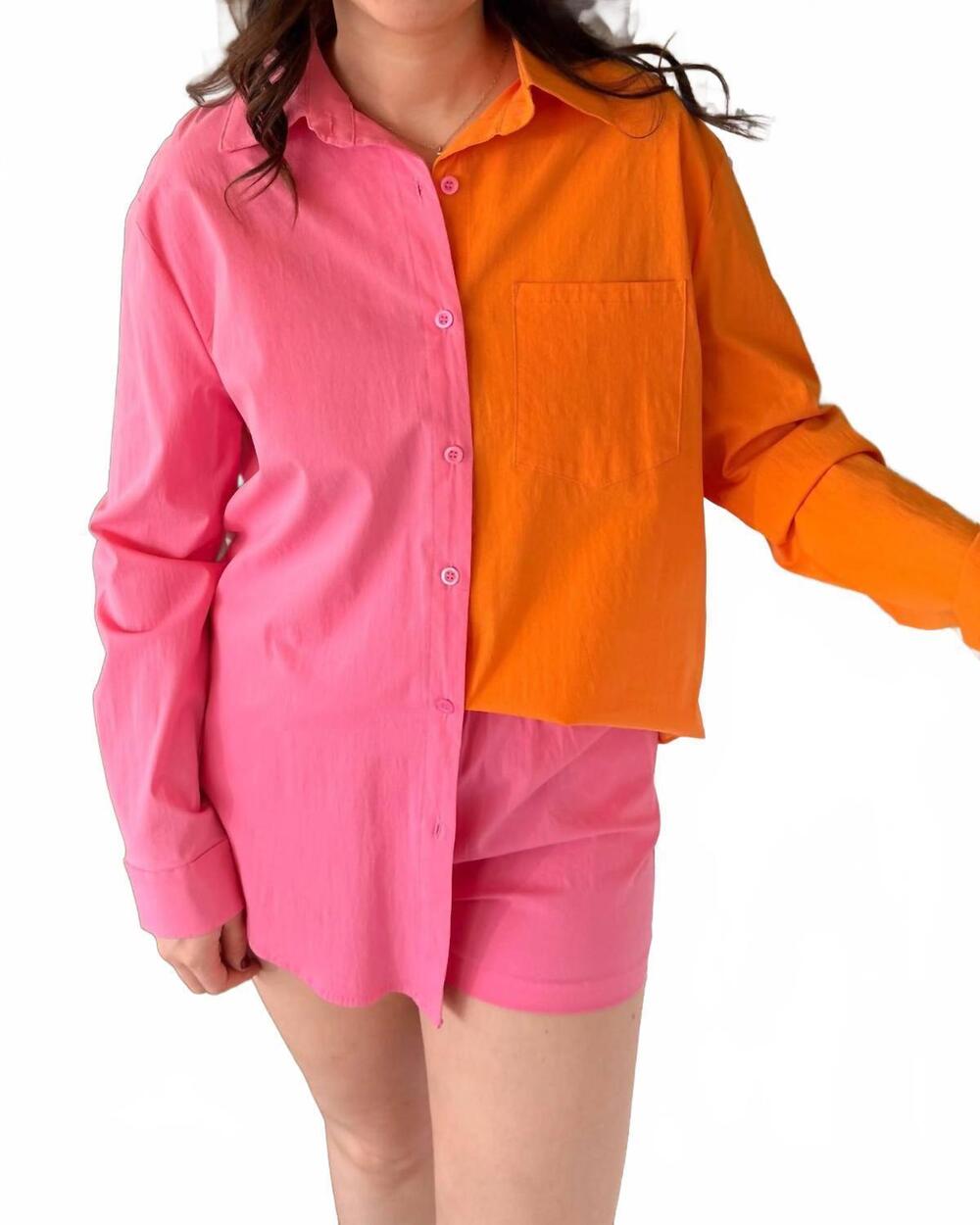 NEW BUDDYLOVE marcie colorblock shirt & shorts set in pink/ orange